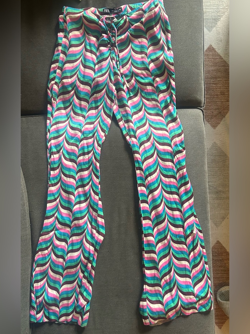 Zara Multicolor Wave-Stripe Pants - Pink, Teal & Black
